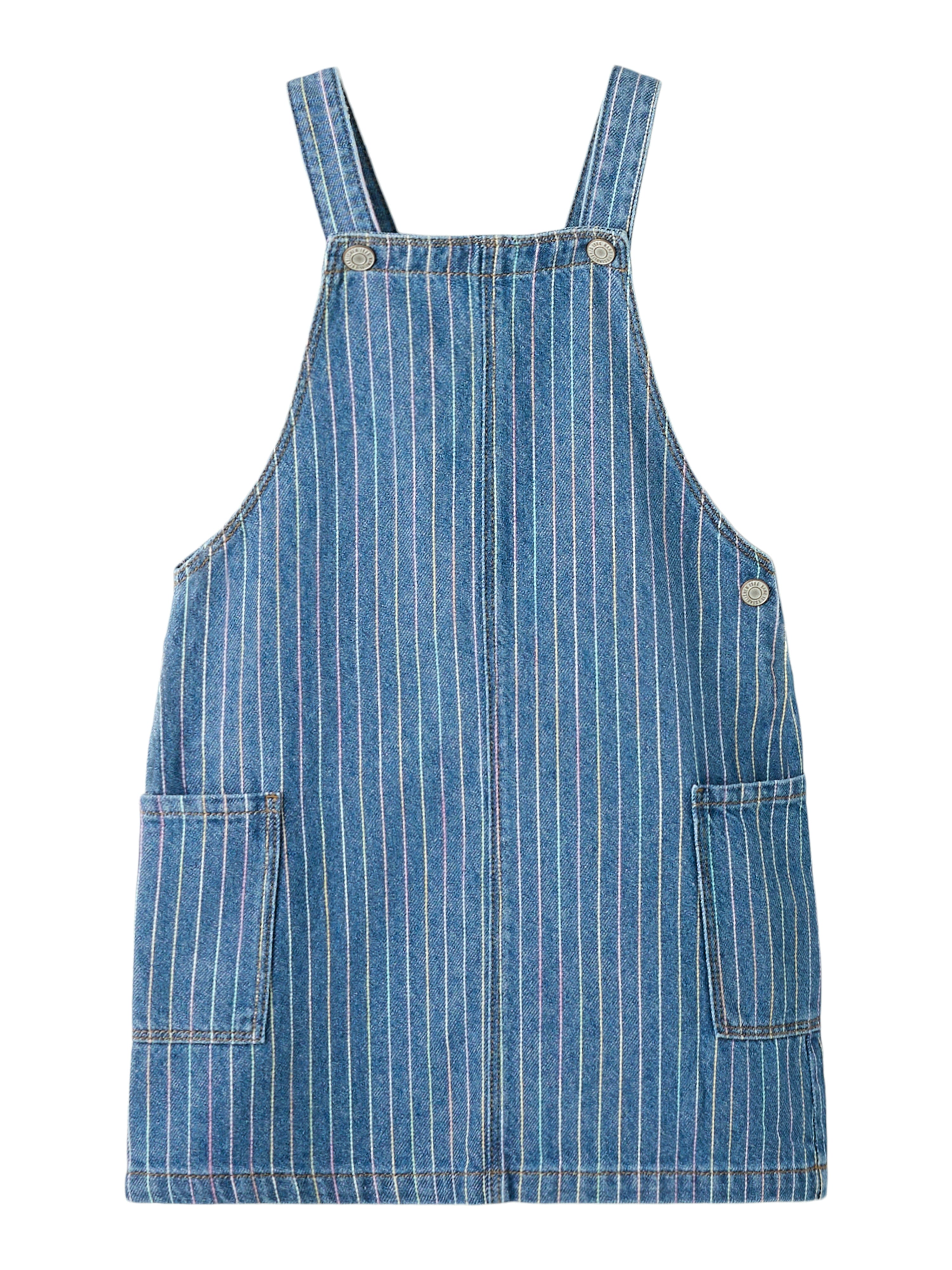 Name It Mille - Stripe Denim Bibskirt - Medium Blue Denim/Stripe