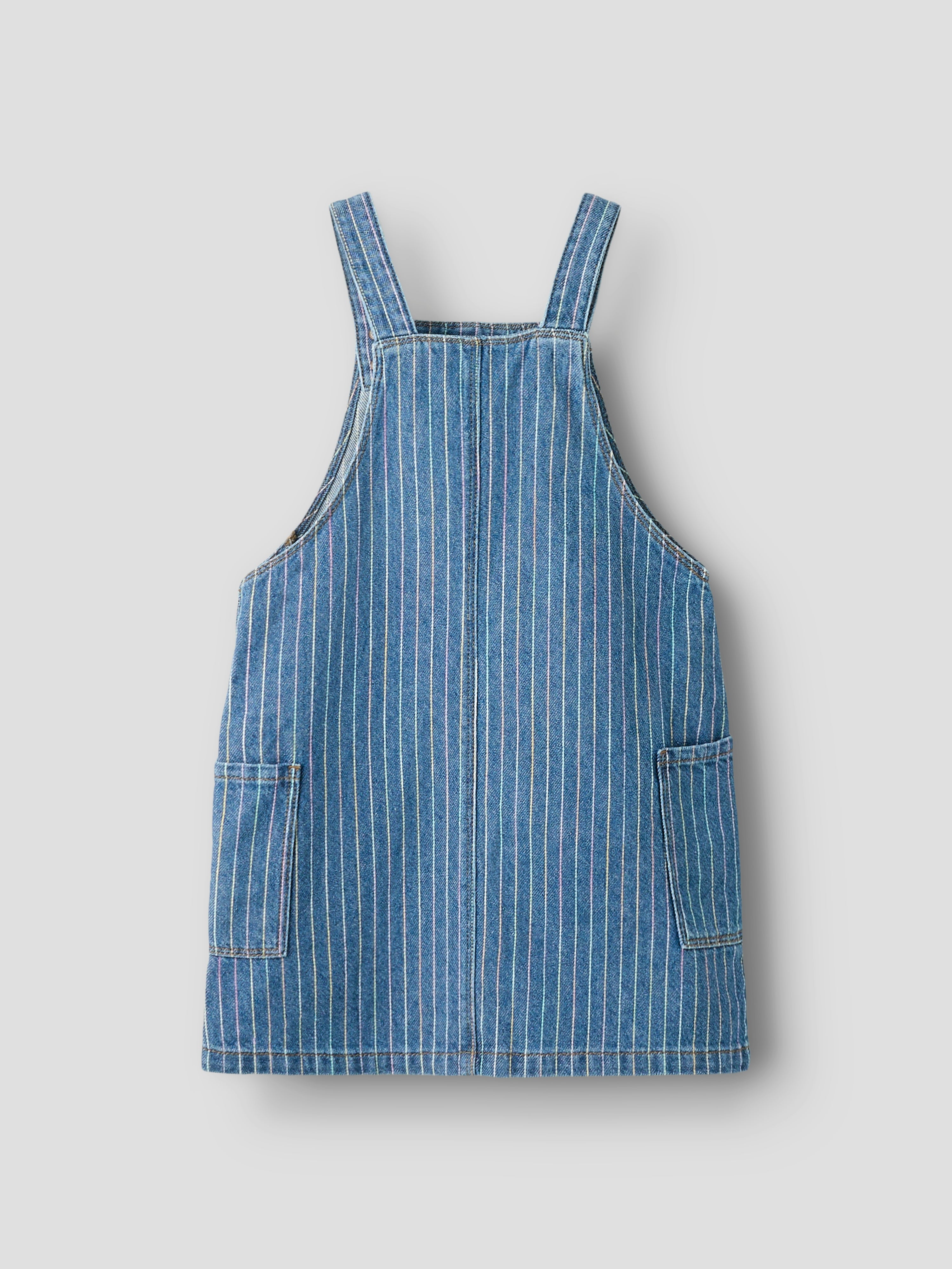 Name It Mille - Stripe Denim Bibskirt - Medium Blue Denim/Stripe
