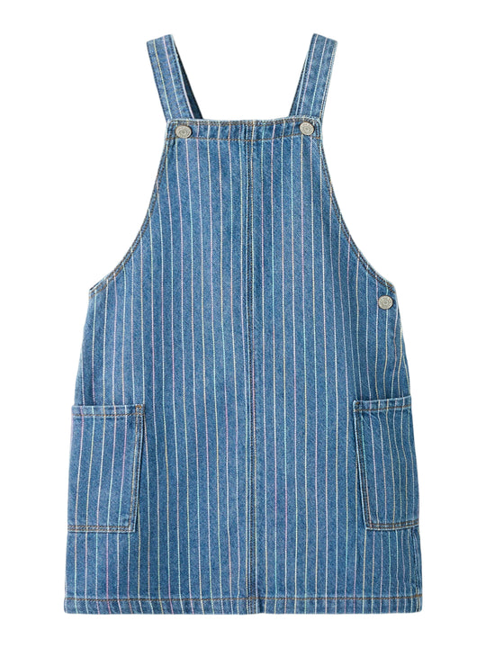 Name It Mille - Stripe Denim Bibskirt - Medium Blue Denim/Stripe