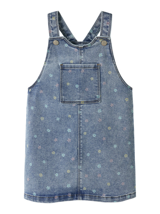 Name It Rosa Short Denim Bibskirt NOOS - Medium Blue Denim/Flower