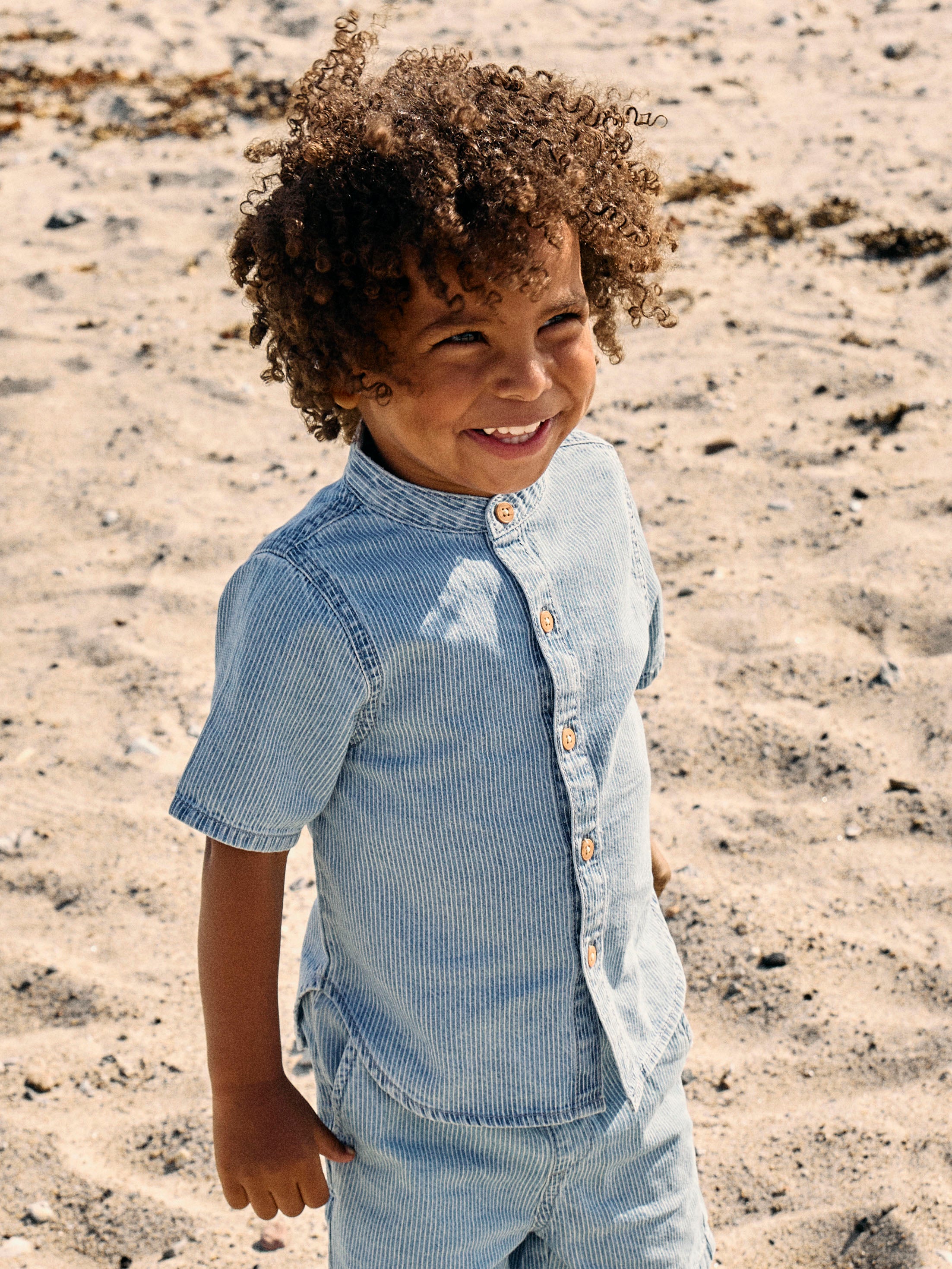 Name It Hans - Stripe Denim SS Shirt - Light Blue Denim