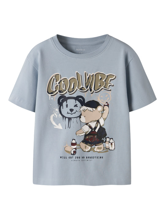 Name It Digro – T-shirt med Print - Blue Fog
