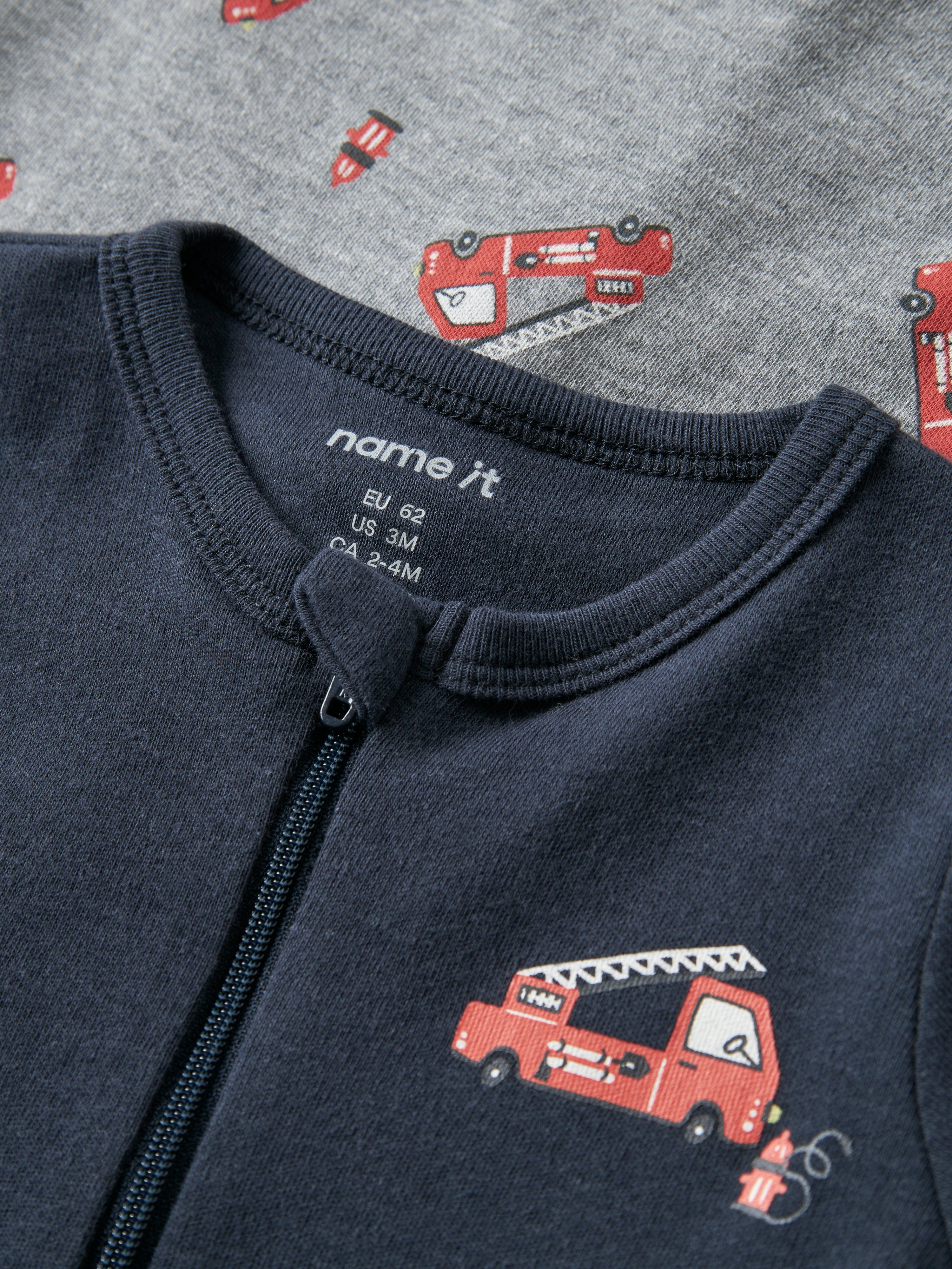 Name It Nightsuit 2 pak Firetruck - Grey Melange