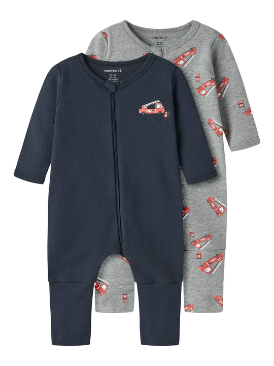 Name It Nightsuit 2 pak Firetruck - Grey Melange