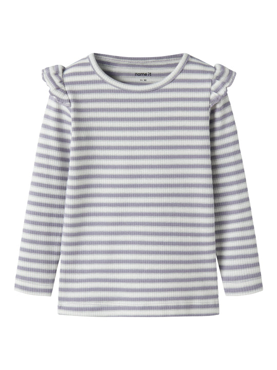 Name It Taias LS Slim Top - Lavender Gray/Cloud Dancer