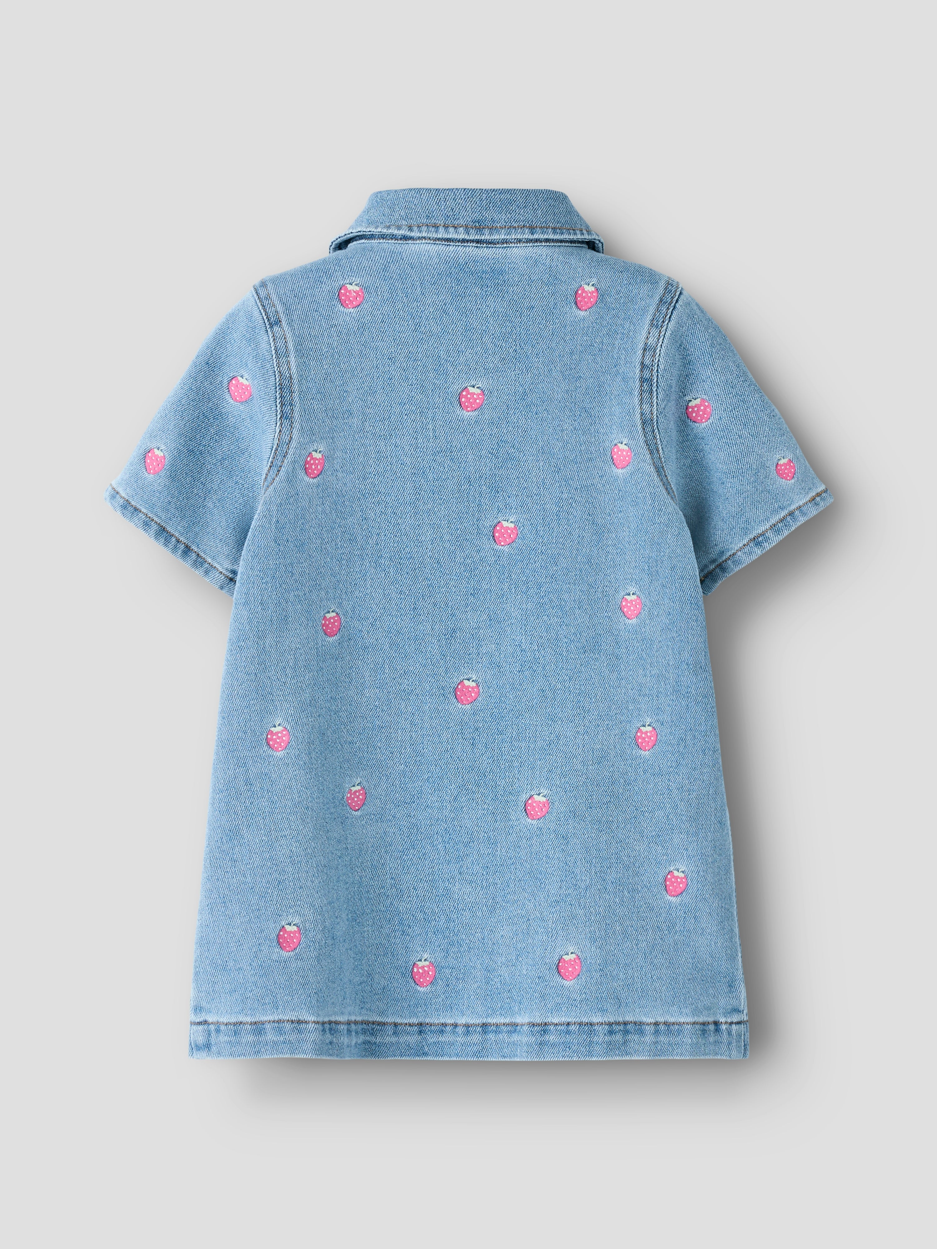 Name It Laila - SS Emb Dress - Light Blue Denim/Strawberry