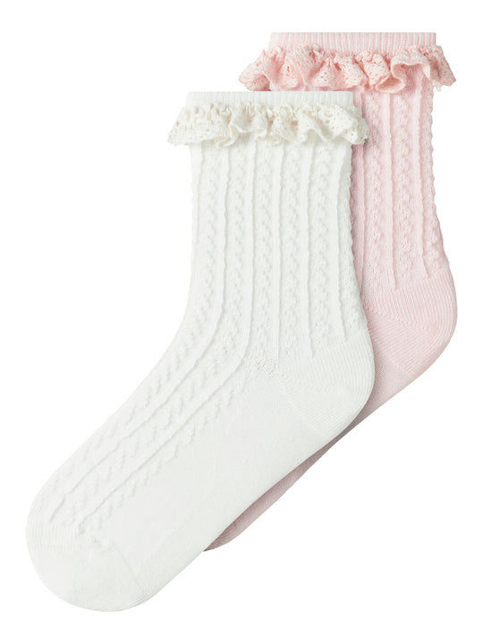 Name It Hermine 2 pack strømper - Cloud Dancer/Cradle Pink