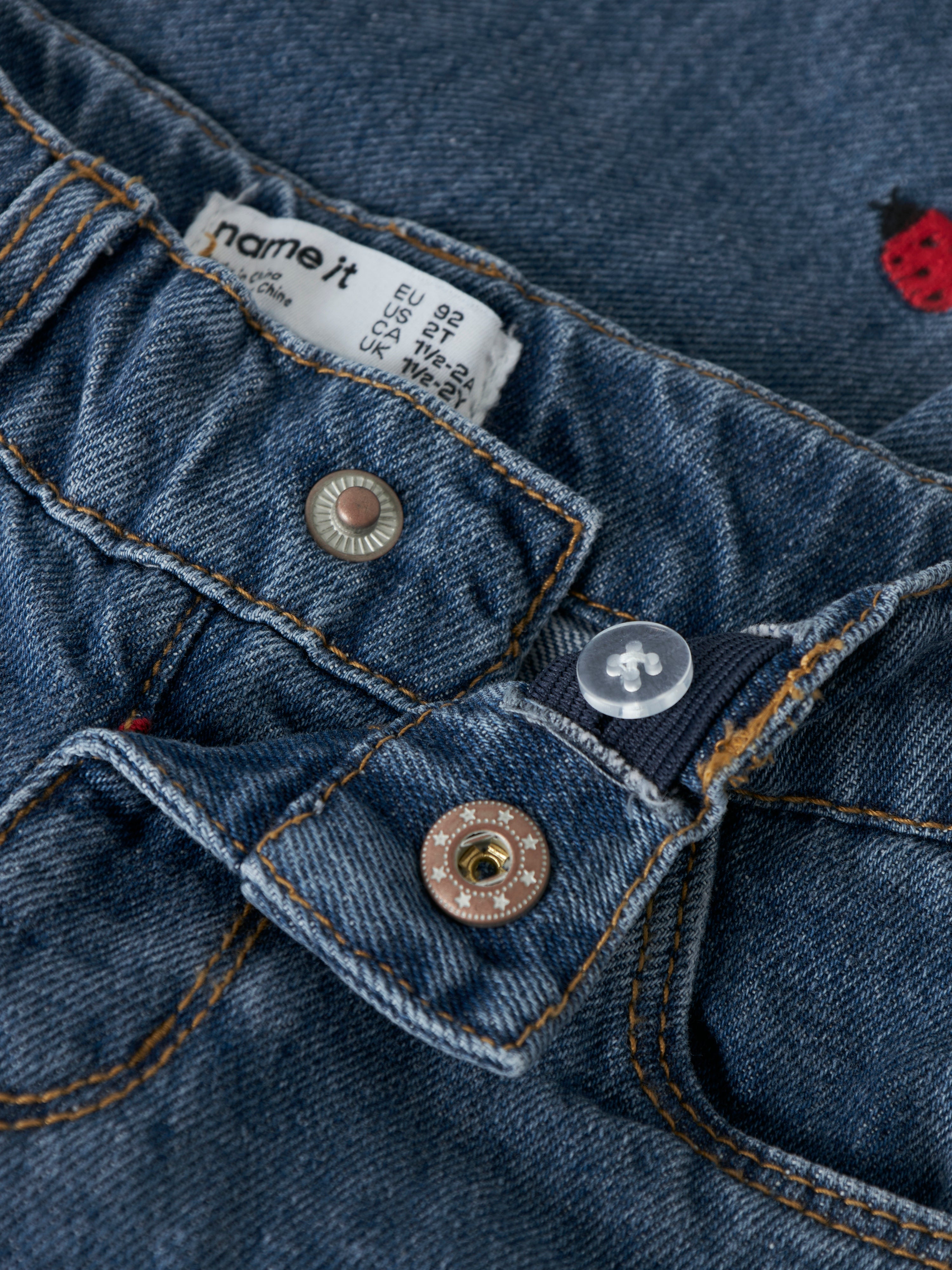 Name It Bella - Mom Emb Jeans - Medium Denim Blue/Lady Bug