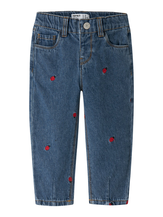 Name It Bella - Mom Emb Jeans - Medium Denim Blue/Lady Bug