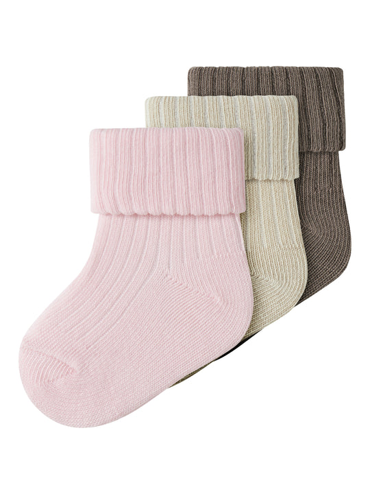 Name It Nobba 3 pack strømper - Almond Milk/Brown Lentil/Cradle Pink