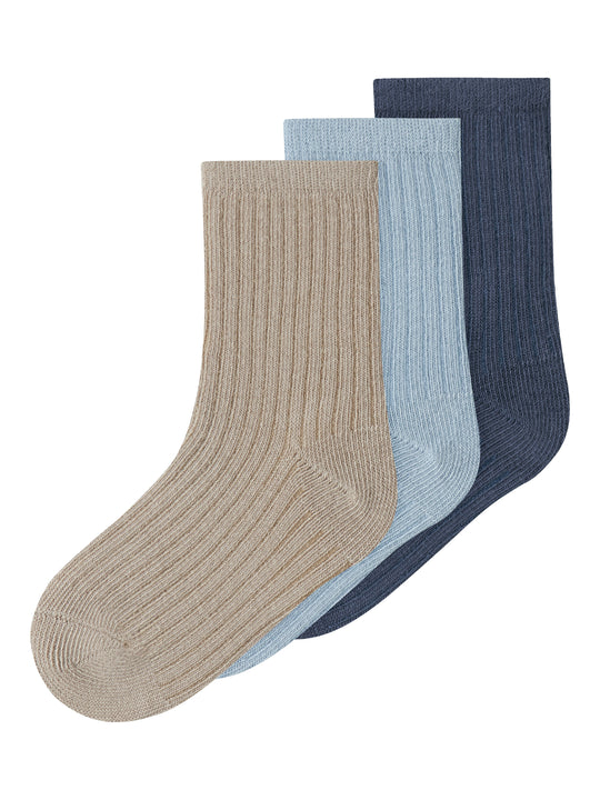 Name It Nobbu 3 pack strømper - Chateau Gray/Blue Fog/Vintage Indigo