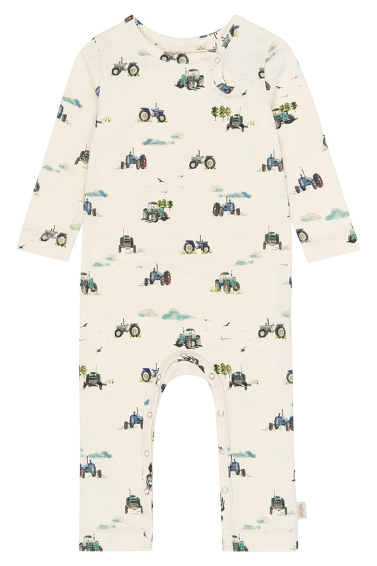 Petit Piao Star - LS Jumpsuit - Eggnog / Tractor AOP