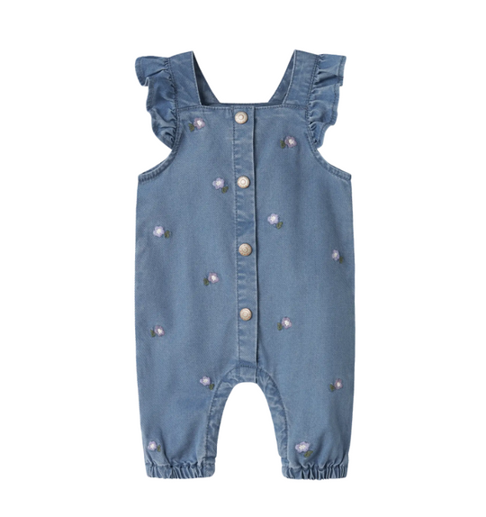 Name It Sage Denim Overall - Denim Blue/Flower Emb