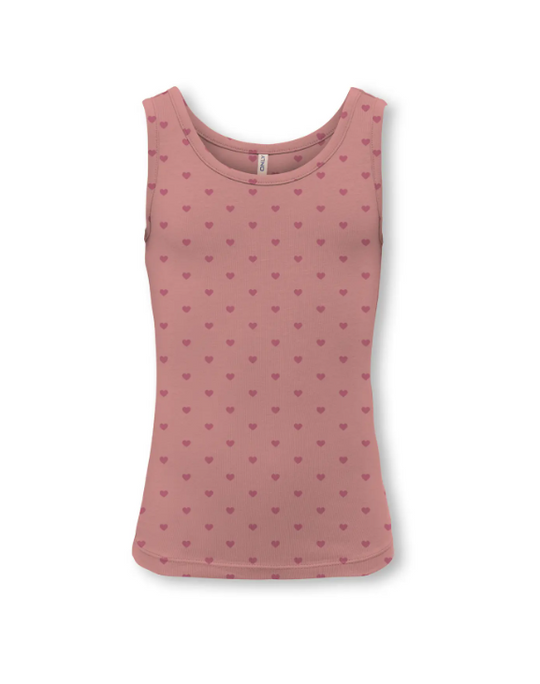 Only Mini Lola Tank Top - Ash Rose Heart/Rose Wine