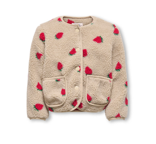 Only Mini Hoky L/S Teddy Jacket - Silver Mink Strawberry/Lining Barbados Cherry
