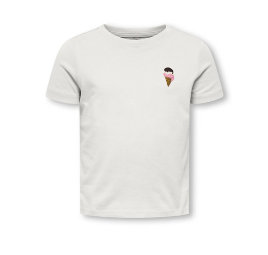 Only Mini Vega Life SS emb Tee - Cloud Dancer EMB Ice Cream