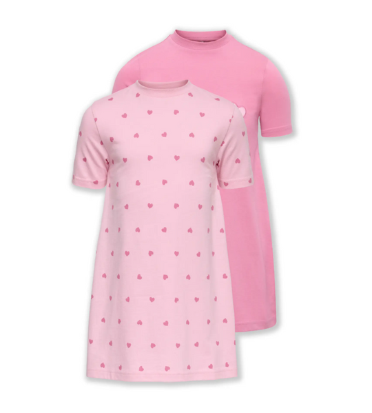 Only Mini Rila 2 pak Nightwear Dress - Romance Rose Pant AOP Heart/Cashmere Rose