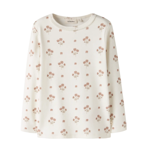 Lil Atelier Layo Sig LS Slim Top - Coconut Milk/Pink