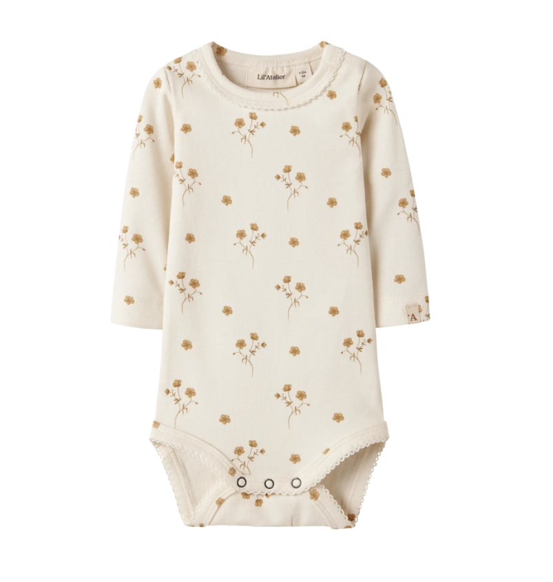 Lil Atelier Layo Sig LS Slim Body - Coconut Milk/Flower Yellow