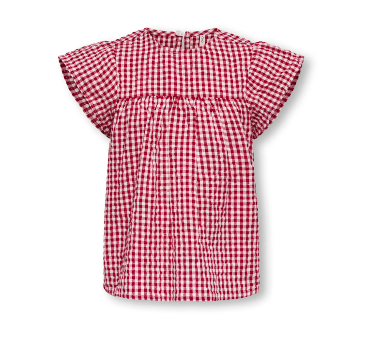 Only Mini Fina Cerise SS Top - Barbados Cherry Check