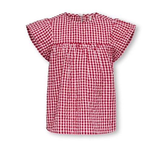 Only Mini Fina Cerise SS Top - Barbados Cherry Check