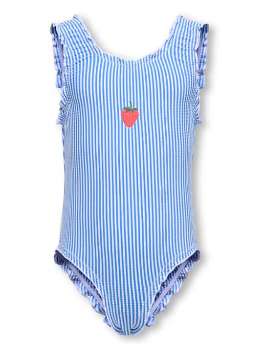 Only Mini Sun Structure Swimsuit - Ultramarine Cloud Dancer EMB Strawberry