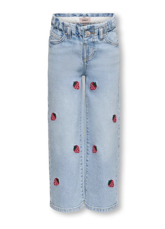 Only Mini Luna Berry Paperbag Wide Jeans - Light Blue Denim