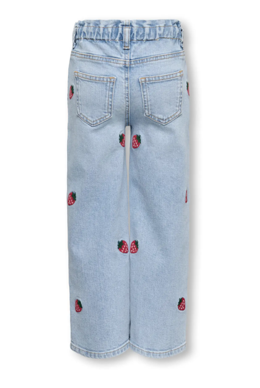 Only Mini Luna Berry Paperbag Wide Jeans - Light Blue Denim