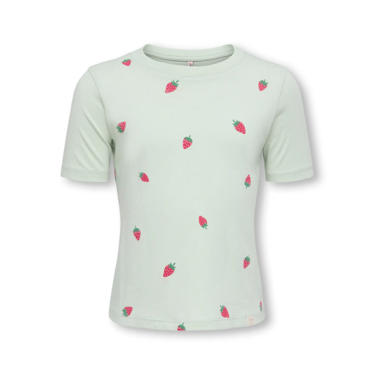 Only Mini Beate SS Tee - Green Lily Strawberry