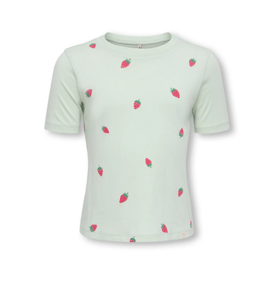 Only Mini Beate SS Tee - Green Lily Strawberry