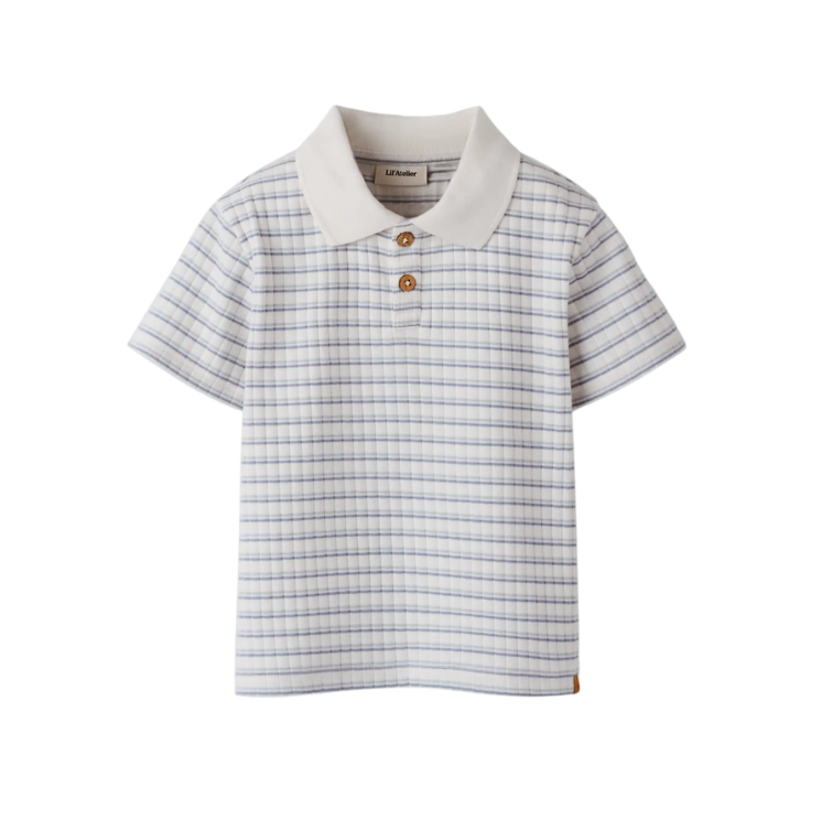 Lil Atelier Haldur SS Loose Polo -  Coconut Milk/Dusty Blue