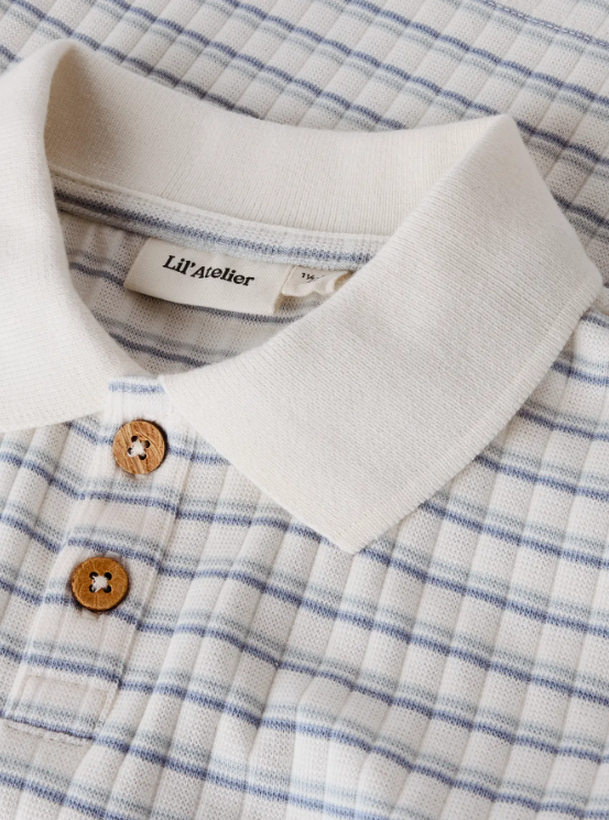 Lil Atelier Haldur SS Loose Polo -  Coconut Milk/Dusty Blue