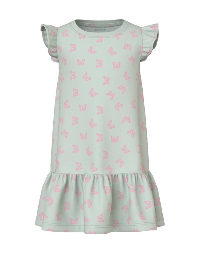Name It Vida Dress - Pale Aqua Pink/Butterflies