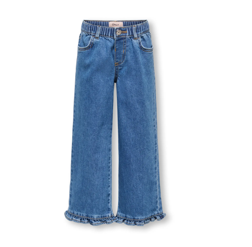 Only Mini Enna - Wide Frill Denim Jeans -  Medium Blue Denim