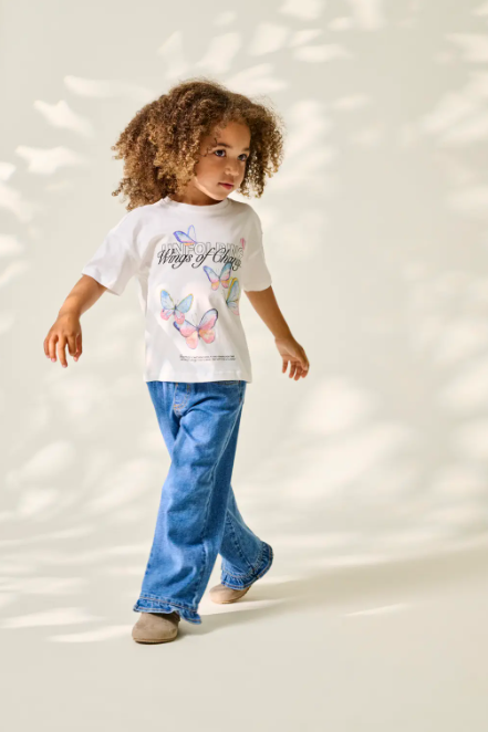 Only Mini Enna - Wide Frill Denim Jeans -  Medium Blue Denim