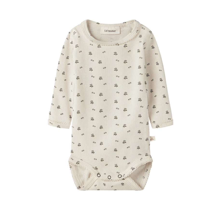 Lil Atelier Lago - Mau LS Slim Body - Turtledove/Blue Flower