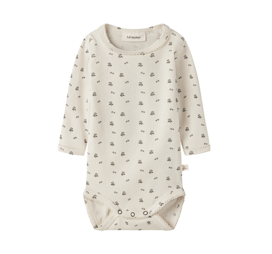 Lil Atelier Lago - Mau LS Slim Body - Turtledove/Blue Flower