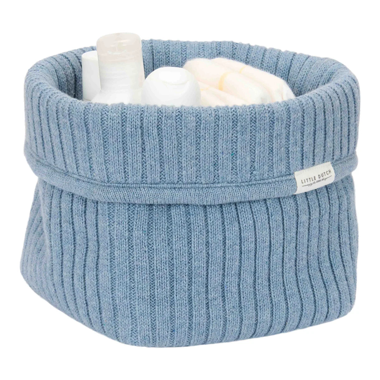 Little Dutch - Strikket Opbevaringskurv - Pure Denim Blue