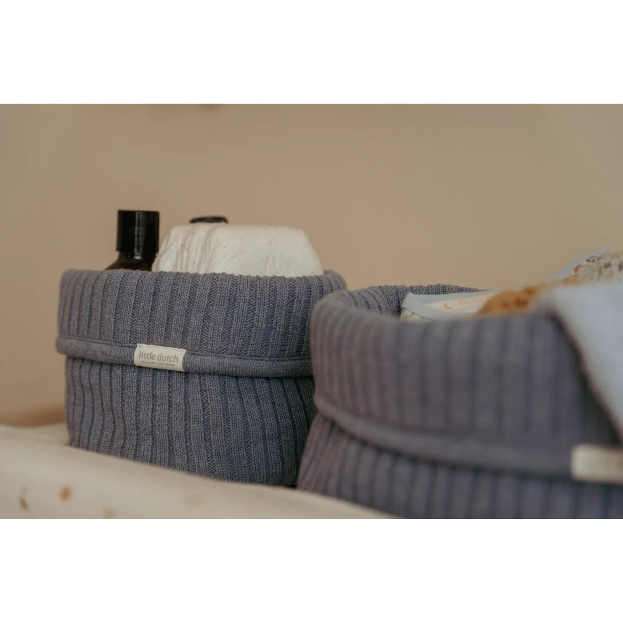 Little Dutch - Strikket Opbevaringskurv - Pure Denim Blue