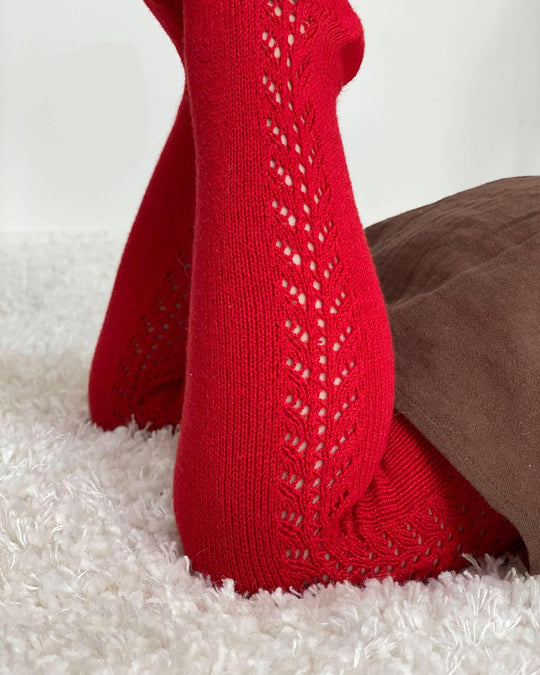 Condor Strømpebukser med Hulmønster - Røde