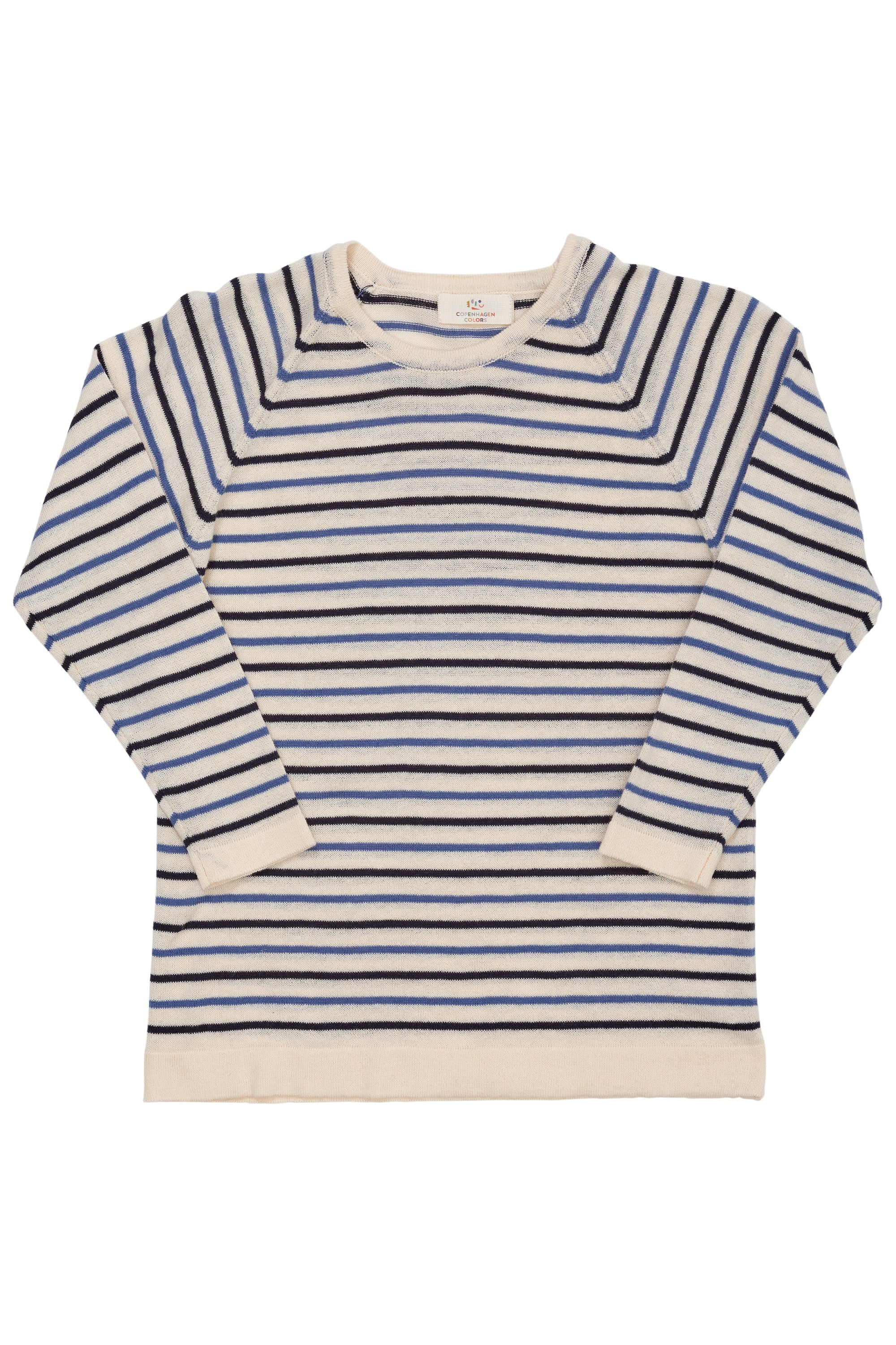 Copenhagen Colors Strik Bluse med Striber - Cream/Navy/Skyblue