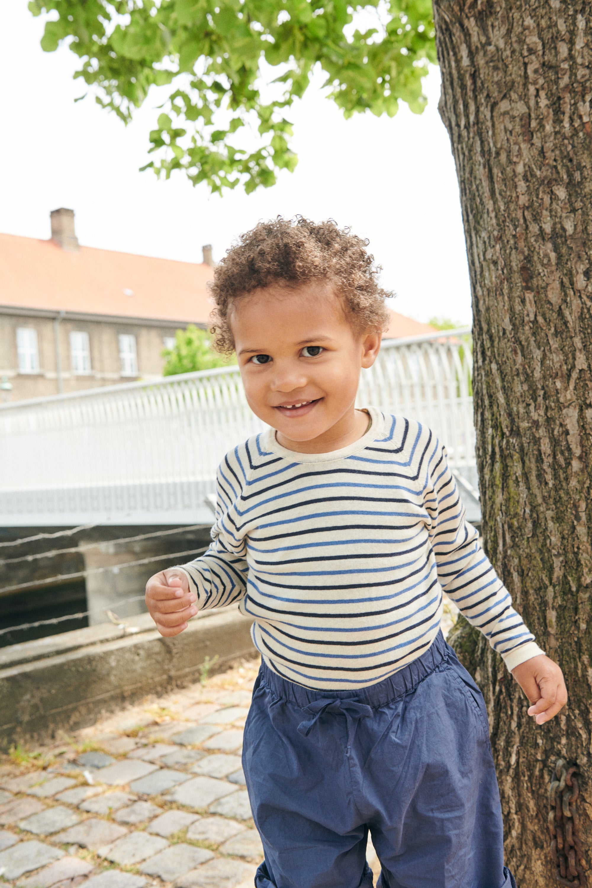 Copenhagen Colors Strik Bluse med Striber - Cream/Navy/Skyblue