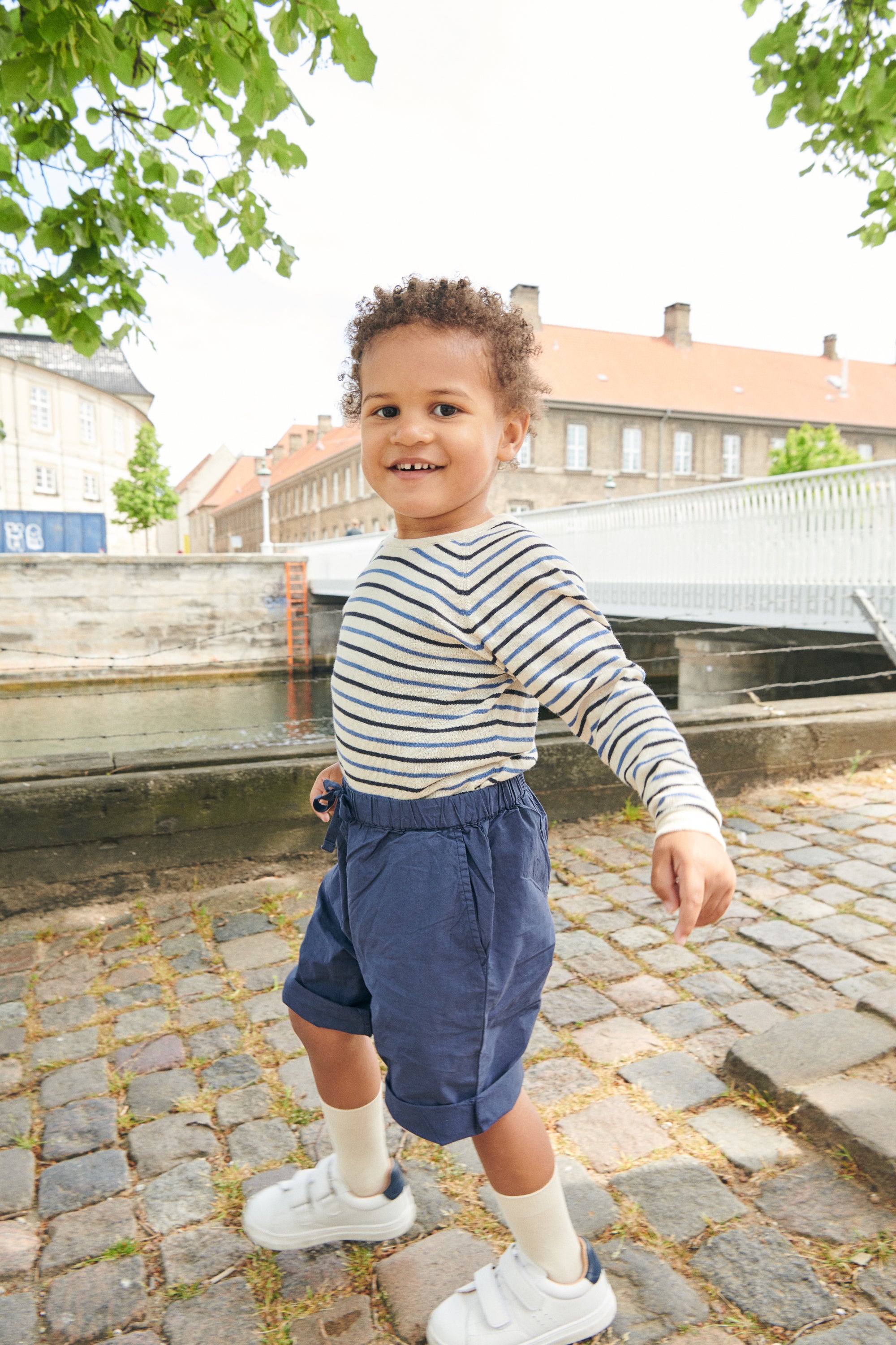 Copenhagen Colors Strik Bluse med Striber - Cream/Navy/Skyblue