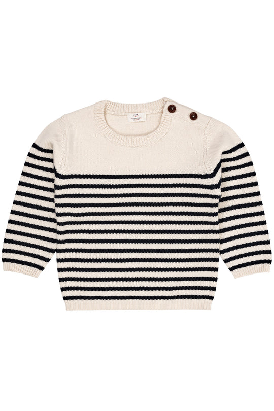 Copenhagen Colors Strik Bluse med Striber - Cream/Navy