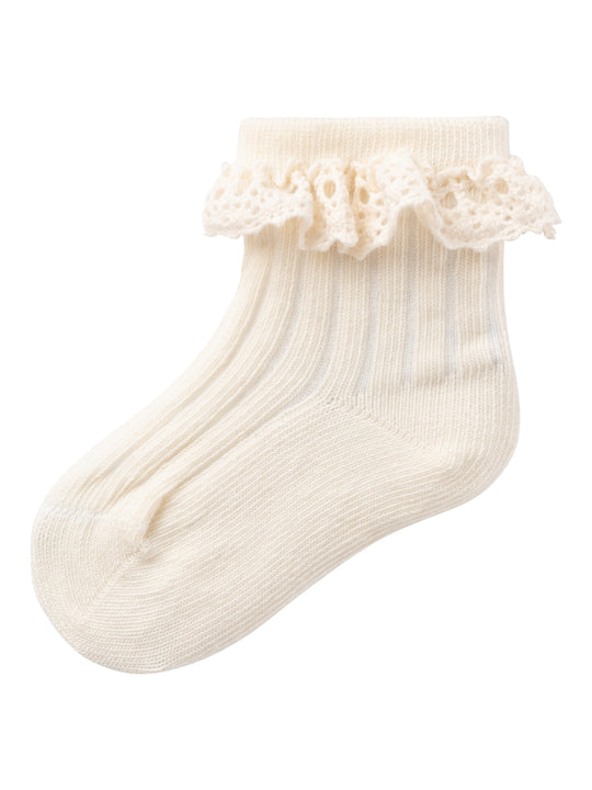 Lil Atelier - Freja Baby Ankelstrømpe med Blondekant - Turtledove