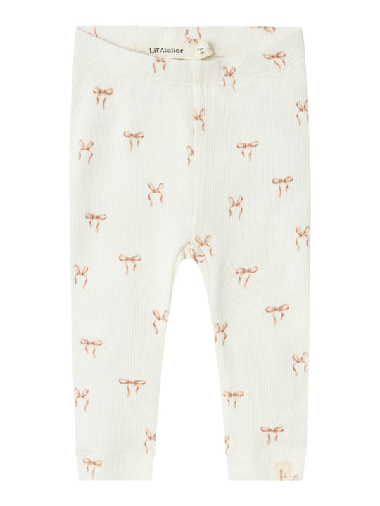 Lil Atelier Gavo Elf Slim Leggings med Sløjfer - Coconut Milk