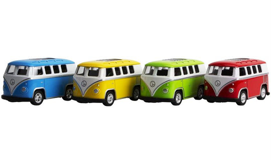 Magni VW Classic bus california med pull back - Blå, Gul, Grøn & Rød