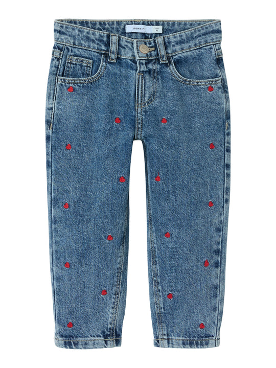 Name It Bella Mom Jeans - Medium Blue Denim/Heart