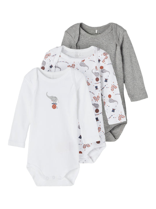 Name It Body 3 pak - Grey Melange Circus