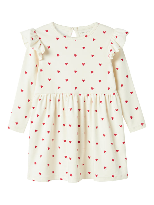 Name It Heart Dress - Cloud Dancer